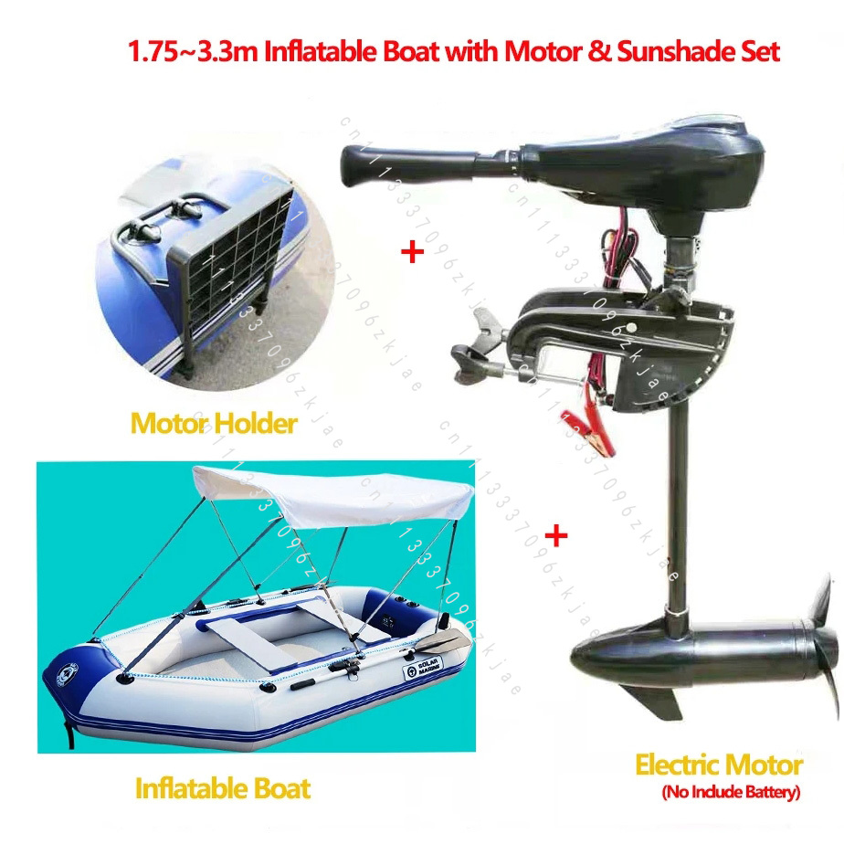 Fishing Boat Inflatable - 1.75～3.3mのインフレータブルボート、モーターとサンシェードセット付き、釣り、ドリフトカヌー、1～5人乗り、川での水遊び、スポーツ、エアデッキボート